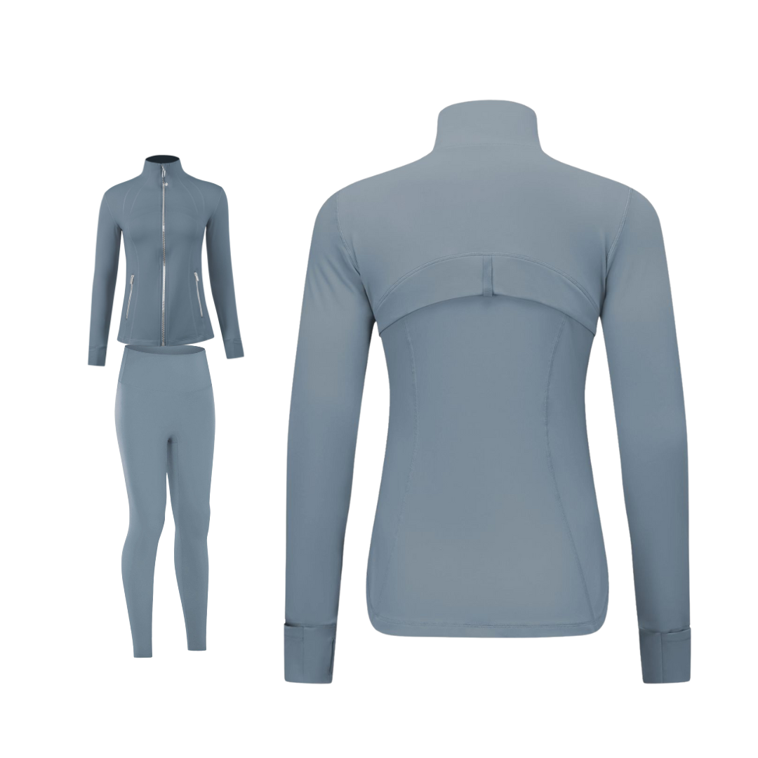 Women’s Stretchy Activewear with Silver Zipper Detail for Hourglass Shape