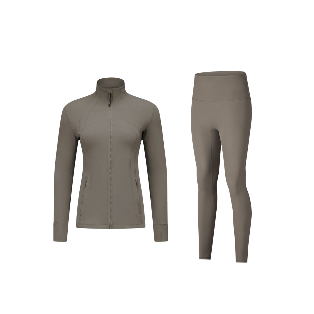 Curves Tracksuit Green with Black Zipper – Women’s Stretchy Activewear for Hourglass Shape