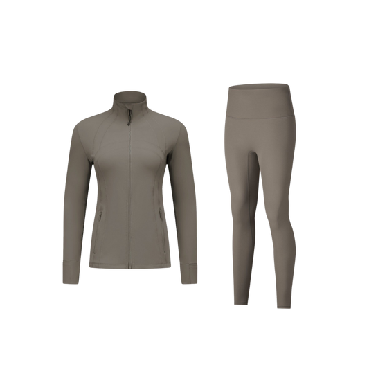 Curves Tracksuit Green with Black Zipper – Women’s Stretchy Activewear for Hourglass Shape