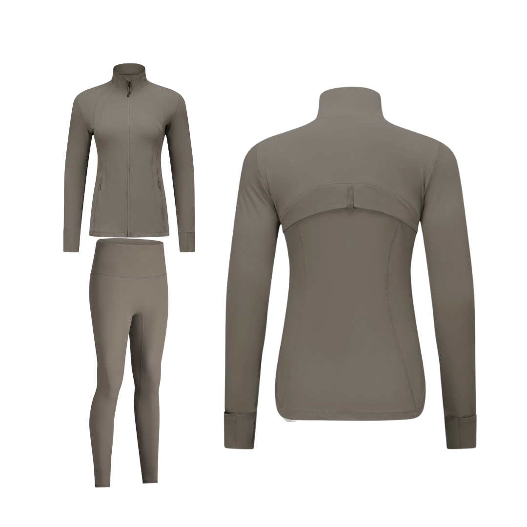 Curves Tracksuit Green with Black Zipper – Women’s Stretchy Activewear for Hourglass Shape