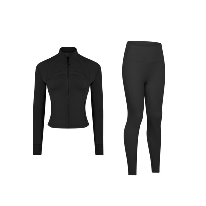 Curves Tracksuit Black with Black Zipper – Women’s Stretchy Activewear for Hourglass Shape