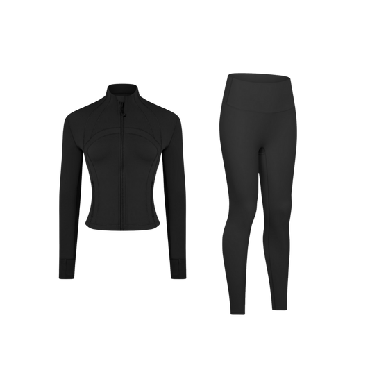 Curves Tracksuit Black with Black Zipper – Women’s Stretchy Activewear for Hourglass Shape