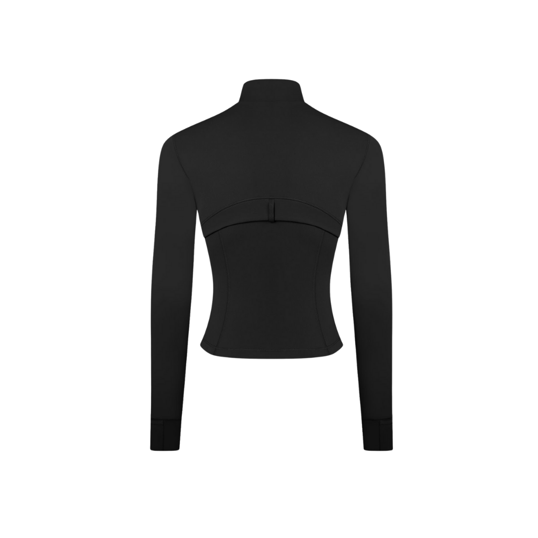 Curves Tracksuit Black with Black Zipper – Women’s Stretchy Activewear for Hourglass Shape