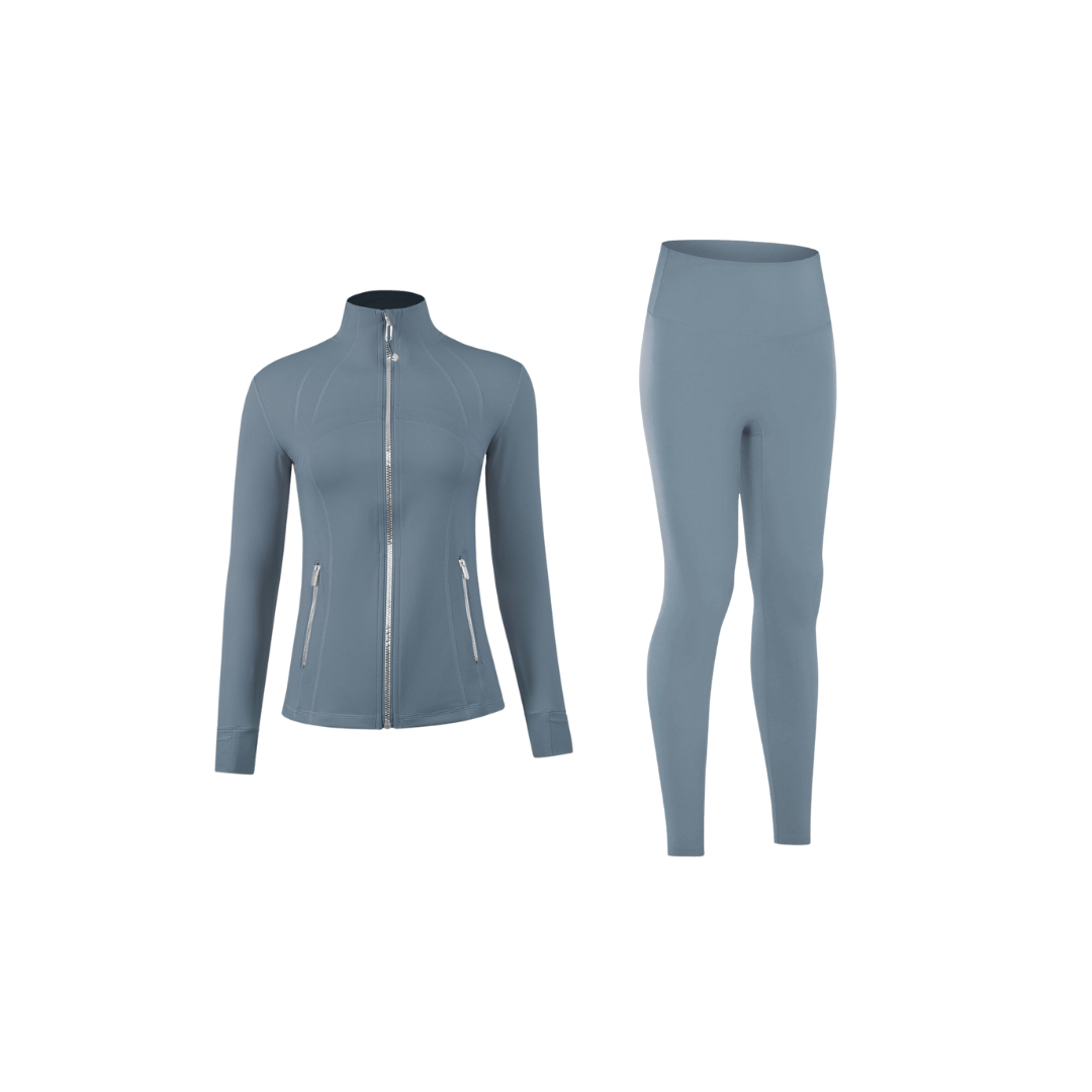 Women’s Stretchy Activewear with Silver Zipper Detail for Hourglass Shape