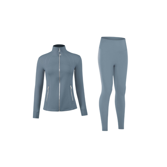 Women’s Stretchy Activewear with Silver Zipper Detail for Hourglass Shape