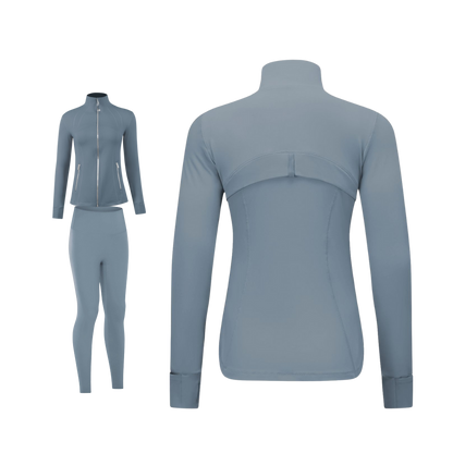 Women’s Stretchy Activewear with Silver Zipper Detail for Hourglass Shape