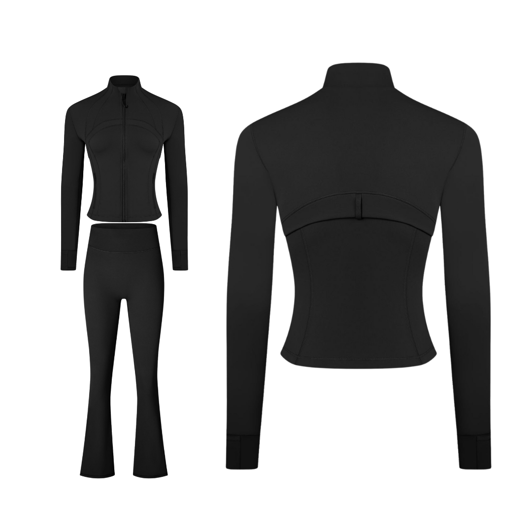 Curves Tracksuit Black – Women's Stretchy Activewear for Hourglass Shape