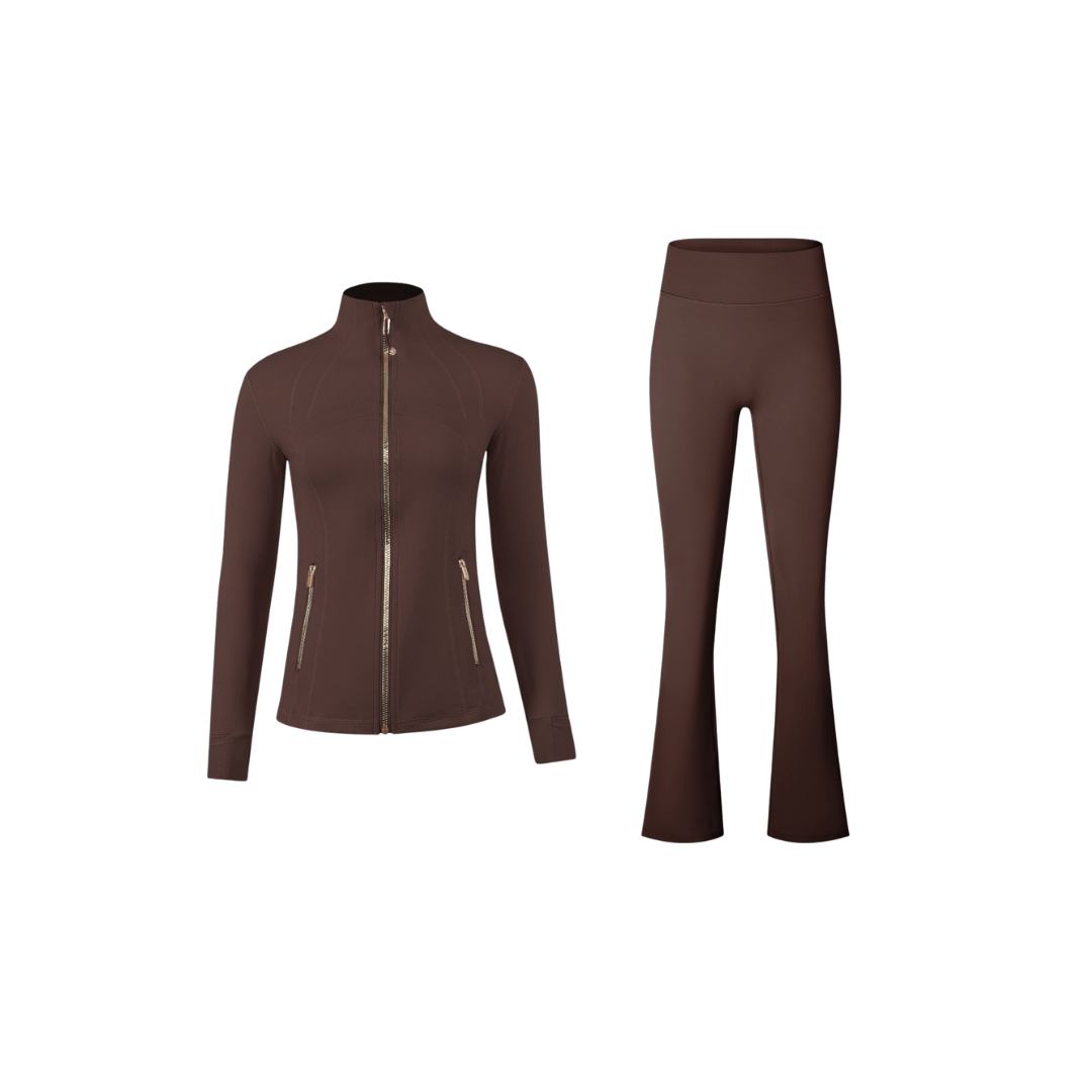 Curves Tracksuit with Gold Zipper – Women’s Stretchy Activewear for Hourglass Shape