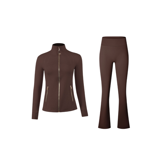 Curves Tracksuit with Gold Zipper – Women’s Stretchy Activewear for Hourglass Shape