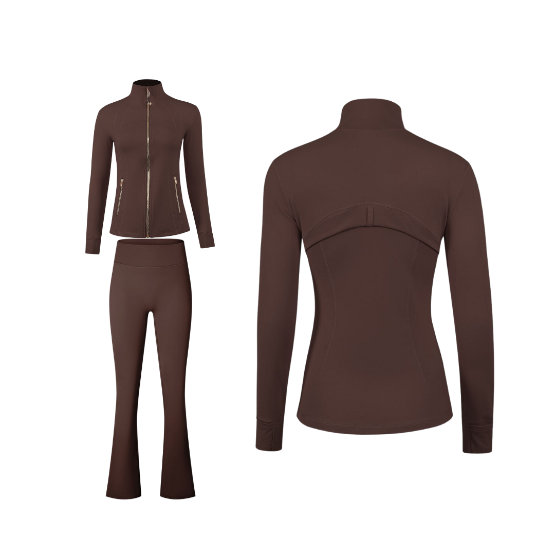 Curves Tracksuit with Gold Zipper – Women’s Stretchy Activewear for Hourglass Shape