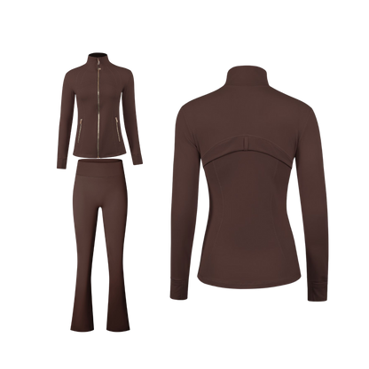 Curves Tracksuit with Gold Zipper – Women’s Stretchy Activewear for Hourglass Shape