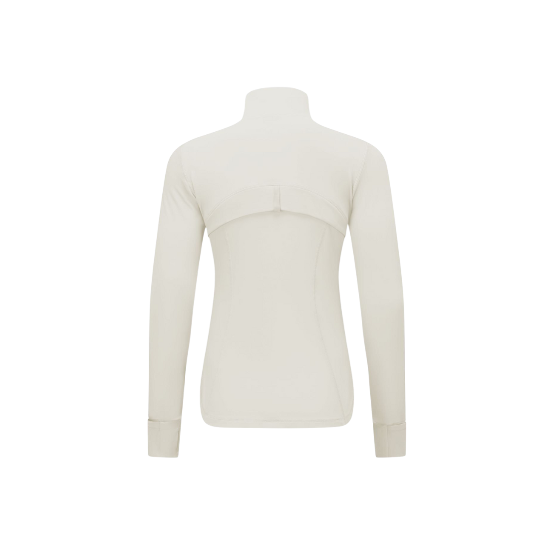 Curves Tracksuit Cream with White Zippers – Women’s Stretchy Activewear Set for Hourglass Shape