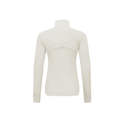 Curves Tracksuit Cream with White Zippers – Women’s Stretchy Activewear Set for Hourglass Shape