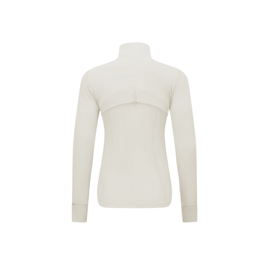 Curves Tracksuit Cream with White Zippers – Women’s Stretchy Activewear Set for Hourglass Shape